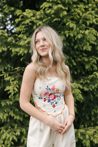 Embroidered Scarf Top Set