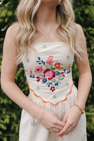 Embroidered Scarf Top Set