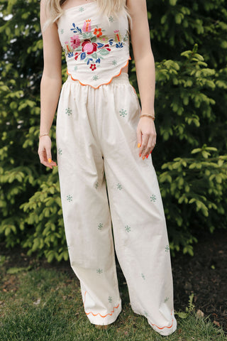 Embroidered Scarf Top Set