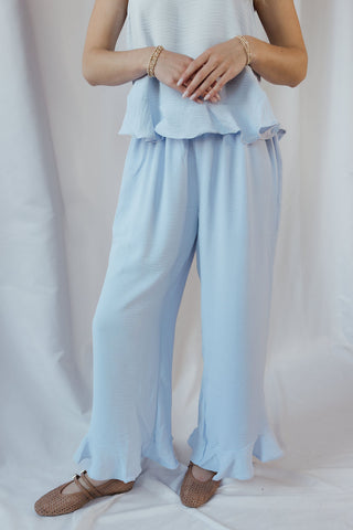 Lainey Ruffle Pants, Light Blue