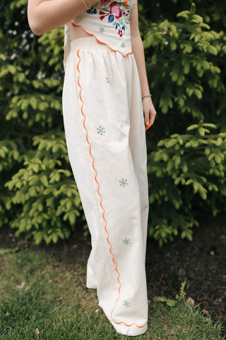 Embroidered Scarf Top Set