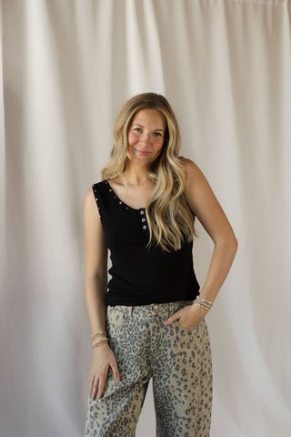 Studded Trim Tank, Black - The Red Thread Boutique