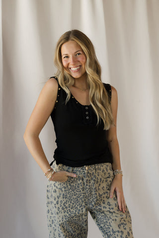 Studded Trim Tank, Black - The Red Thread Boutique