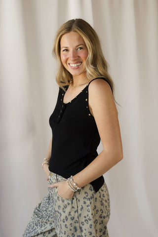 Studded Trim Tank, Black - The Red Thread Boutique