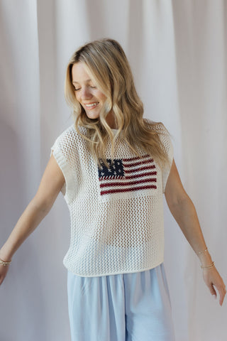 Tori Americana Flag Sweater Top - The Red Thread Boutique