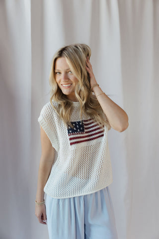Tori Americana Flag Sweater Top - The Red Thread Boutique