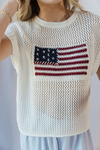 Tori Americana Flag Sweater Top - The Red Thread Boutique