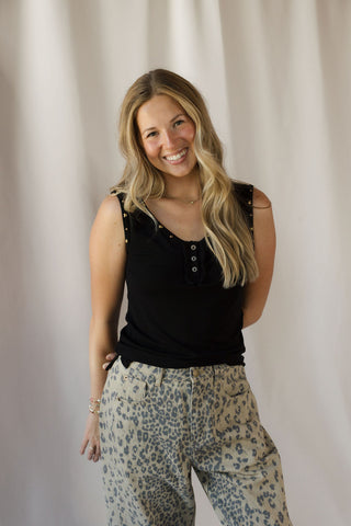 Studded Trim Tank, Black - The Red Thread Boutique