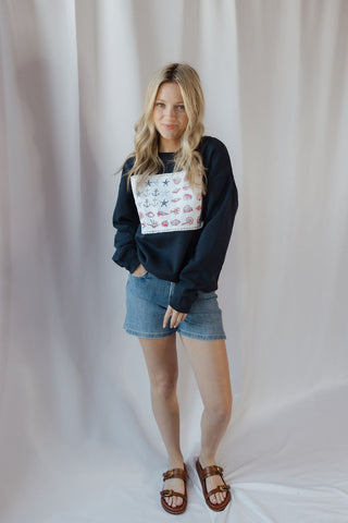 June Nautical Motif American Flag Sweatshirt - The Red Thread Boutique