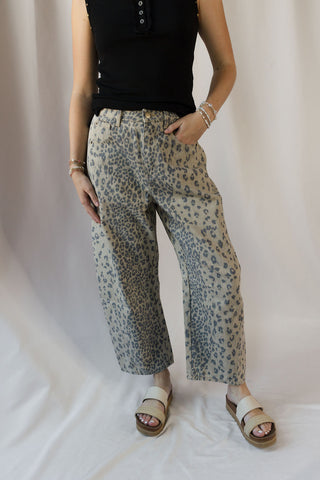 Cheetah Barrel Leg Jeans, Olive - The Red Thread Boutique