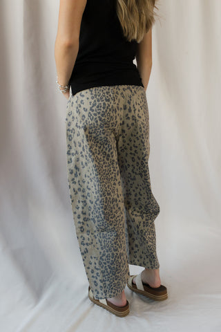 Cheetah Barrel Leg Jeans, Olive - The Red Thread Boutique