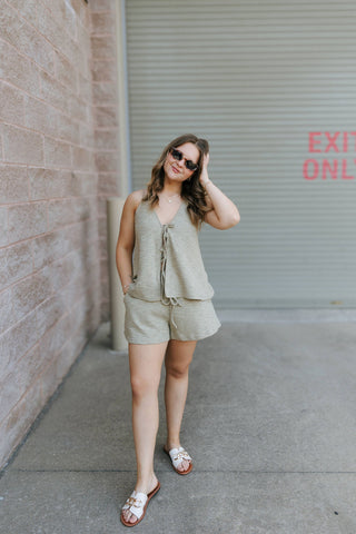 Hallie Halter Tie Top, Moss