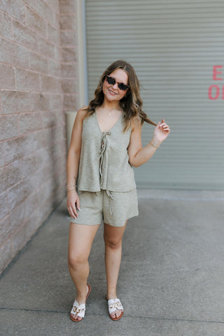 Hallie Halter Tie Top, Moss