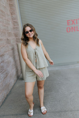 Hallie Halter Tie Top, Moss
