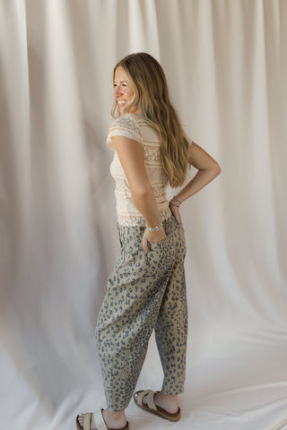 Cheetah Barrel Leg Jeans, Olive - The Red Thread Boutique