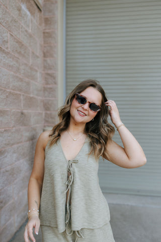 Hallie Halter Tie Top, Moss