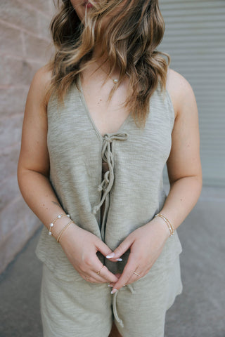 Hallie Halter Tie Top, Moss