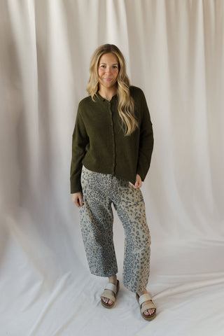 Lightweight Button Down Knit Cardigan, Olive - The Red Thread Boutique