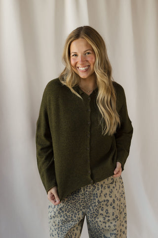 Lightweight Button Down Knit Cardigan, Olive - The Red Thread Boutique