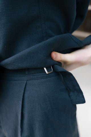 Cinched Linen Shorts, Midnight