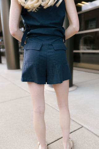 Cinched Linen Shorts, Midnight