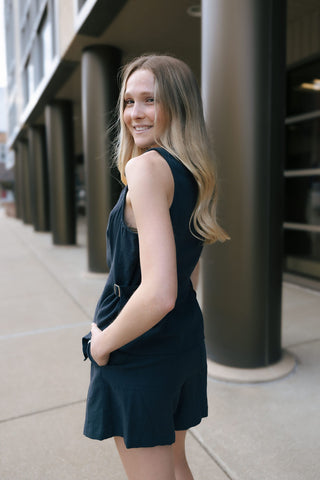 Button Down Linen Vest, Midnight