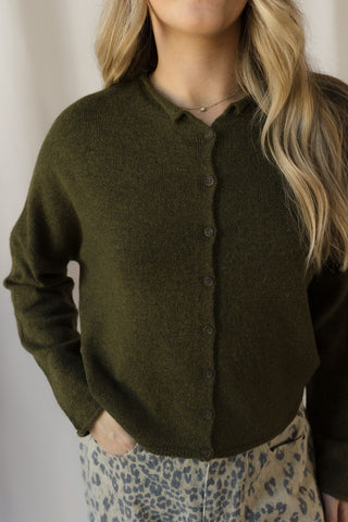 Lightweight Button Down Knit Cardigan, Olive - The Red Thread Boutique