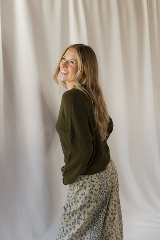 Lightweight Button Down Knit Cardigan, Olive - The Red Thread Boutique