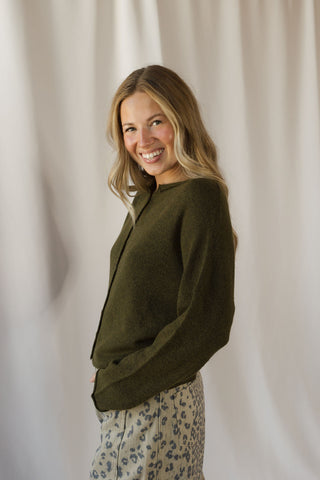Lightweight Button Down Knit Cardigan, Olive - The Red Thread Boutique