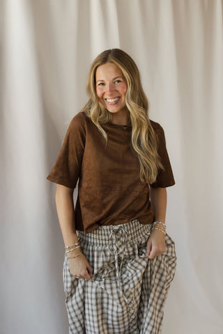 Shannon Suede Boxy Tee, Espresso - The Red Thread Boutique