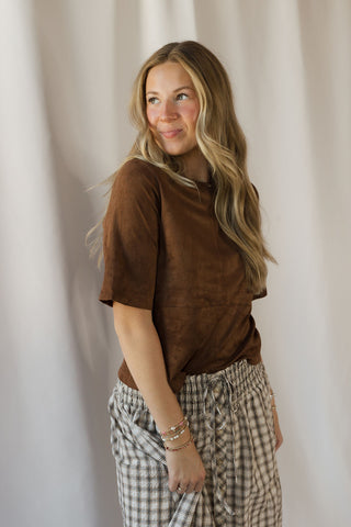 Shannon Suede Boxy Tee, Espresso - The Red Thread Boutique
