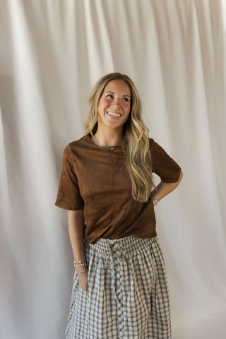 Shannon Suede Boxy Tee, Espresso - The Red Thread Boutique