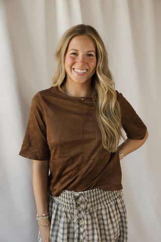 Shannon Suede Boxy Tee, Espresso - The Red Thread Boutique