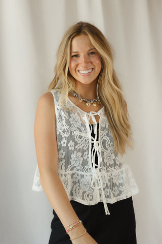 Floral Lace Vest, Off White