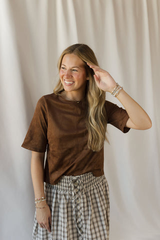 Shannon Suede Boxy Tee, Espresso - The Red Thread Boutique
