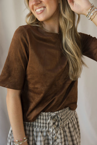 Shannon Suede Boxy Tee, Espresso - The Red Thread Boutique