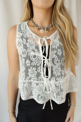 Floral Lace Vest, Off White