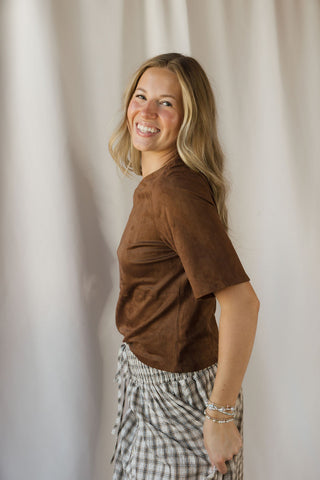 Shannon Suede Boxy Tee, Espresso - The Red Thread Boutique