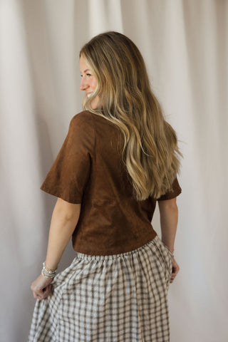 Shannon Suede Boxy Tee, Espresso - The Red Thread Boutique