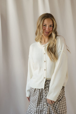 Anna Button Down Cardigan, Ivory - The Red Thread Boutique