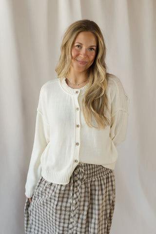 Anna Button Down Cardigan, Ivory - The Red Thread Boutique