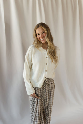 Anna Button Down Cardigan, Ivory - The Red Thread Boutique