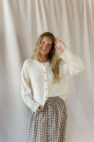 Anna Button Down Cardigan, Ivory - The Red Thread Boutique
