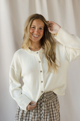Anna Button Down Cardigan, Ivory - The Red Thread Boutique
