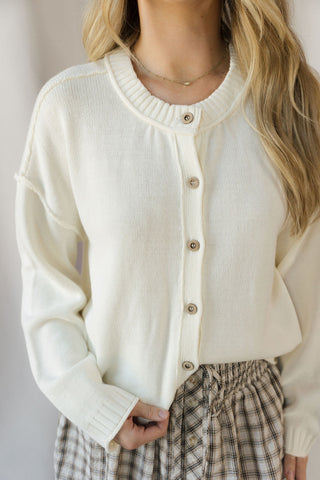 Anna Button Down Cardigan, Ivory - The Red Thread Boutique