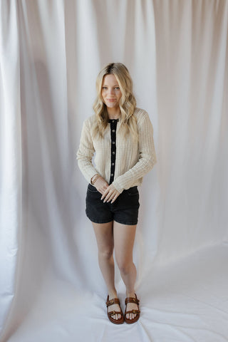 Double Shot Cardigan, Cream/Black - The Red Thread Boutique
