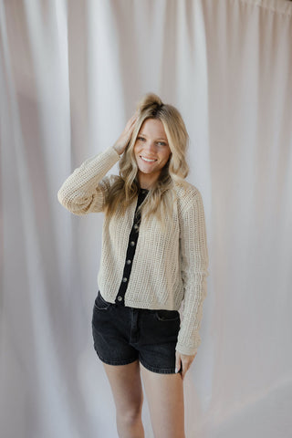 Double Shot Cardigan, Cream/Black - The Red Thread Boutique