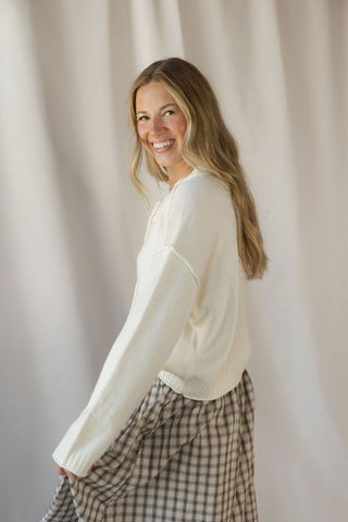 Anna Button Down Cardigan, Ivory - The Red Thread Boutique