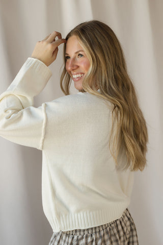 Anna Button Down Cardigan, Ivory - The Red Thread Boutique