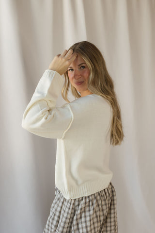 Anna Button Down Cardigan, Ivory - The Red Thread Boutique